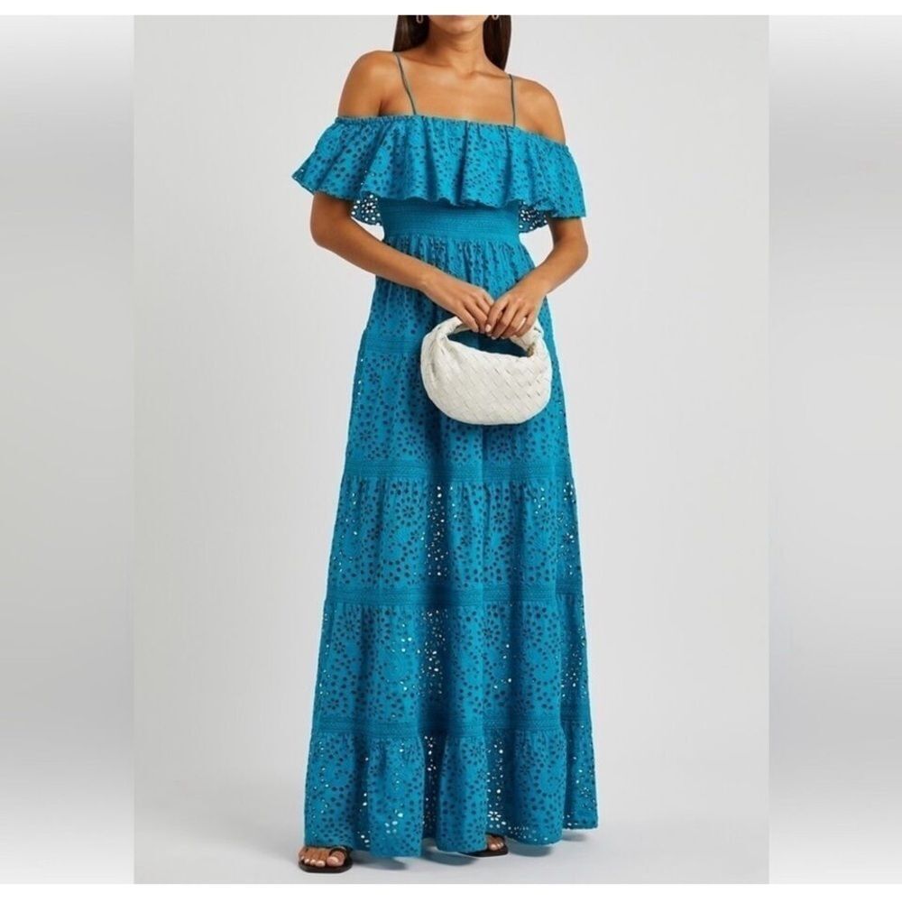 Alice & Olive size 0 Alice + Olivia Blue Eyelet Off Shoulder Maxi Dress